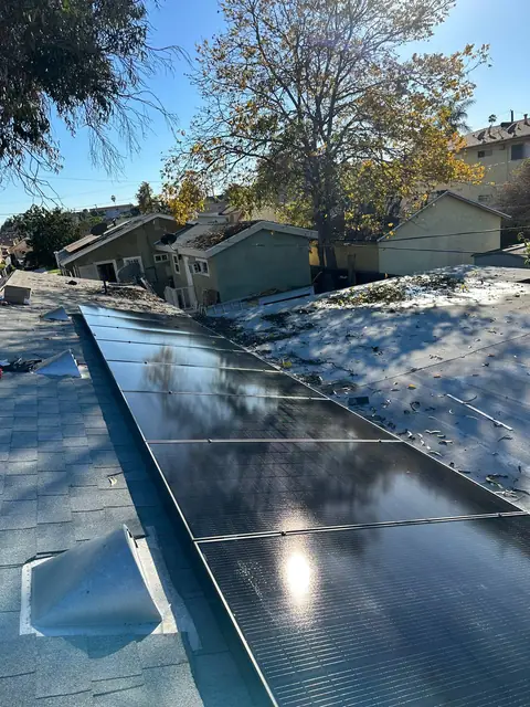 solar panel array on a composition shingle roof in Los Angeles, CA