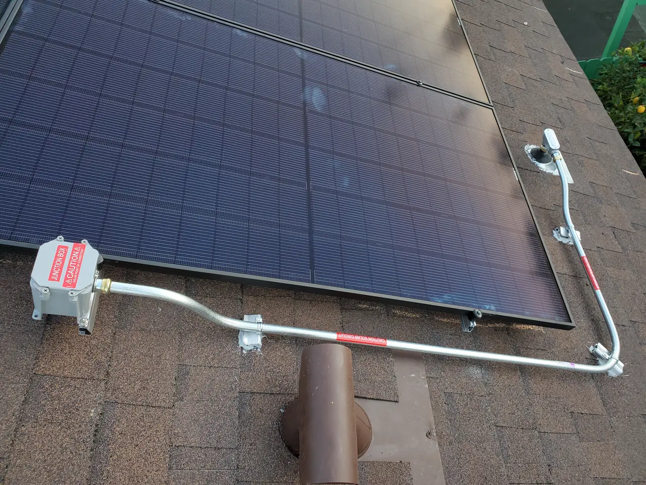 solar panel array on a composition shingle roof in Los Angeles, CA