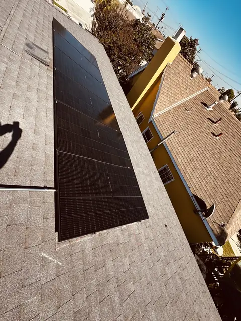 solar panel array on a composition shingle roof in Los Angeles, CA
