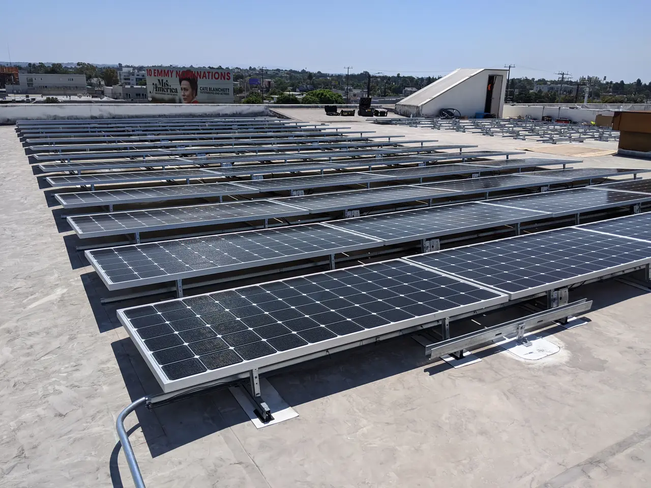 Finished rooftop solar panels on a Los Angeles home