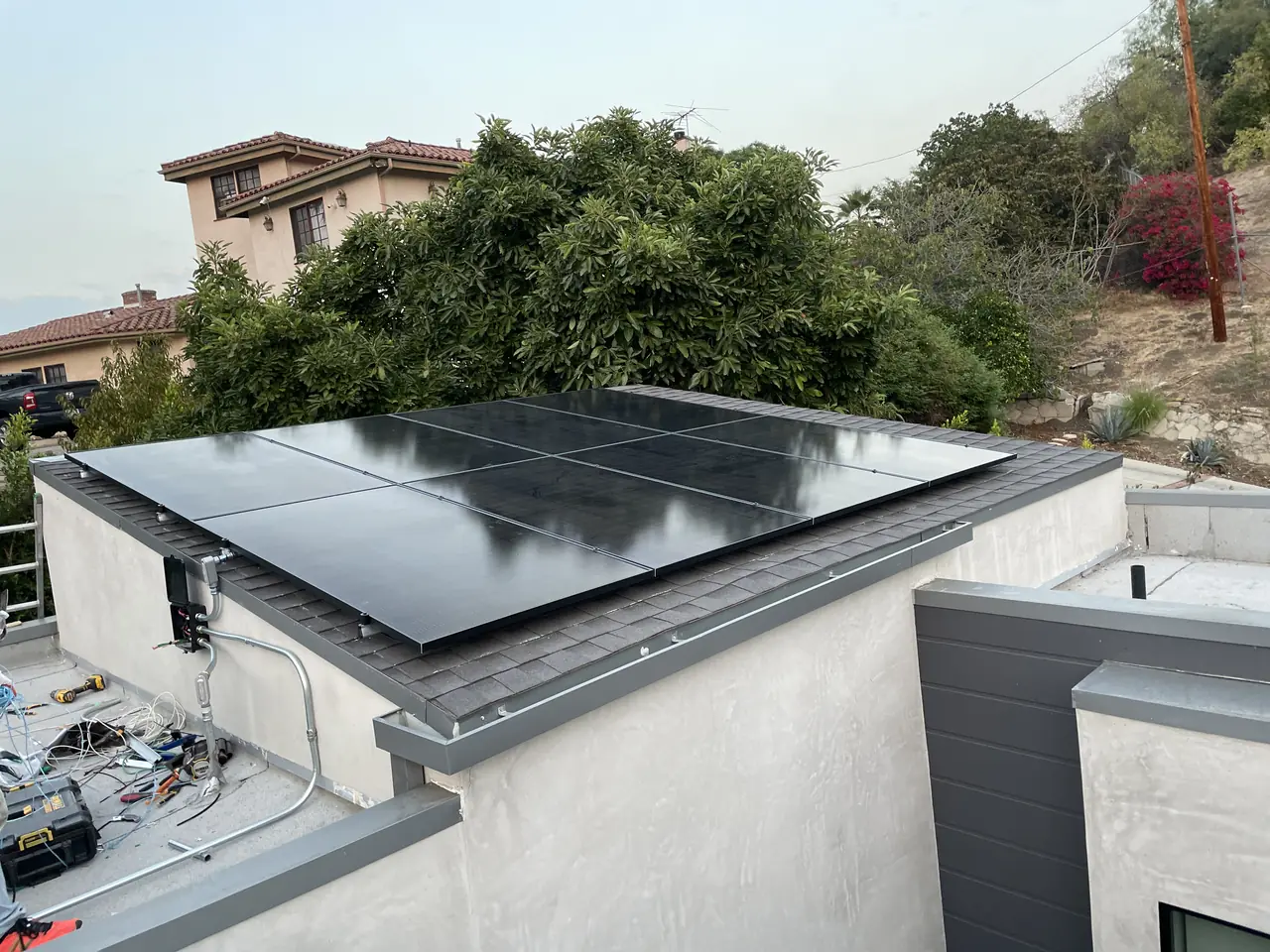 The same all-black array from the opposite corner of the roof deck, Glassell Park, Los Angeles