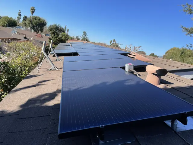 Finished rooftop solar panels on a Monrovia home