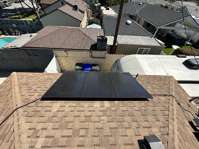 Finished rooftop solar panels on a Monrovia home