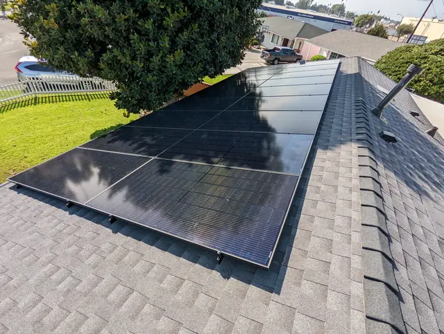 Finished rooftop solar panels on a Monrovia home