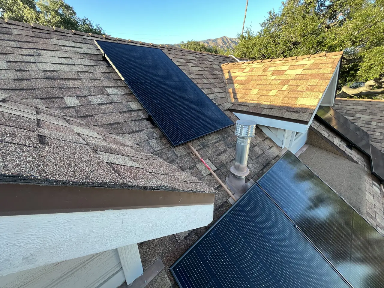 Finished rooftop solar panels on a Monrovia home