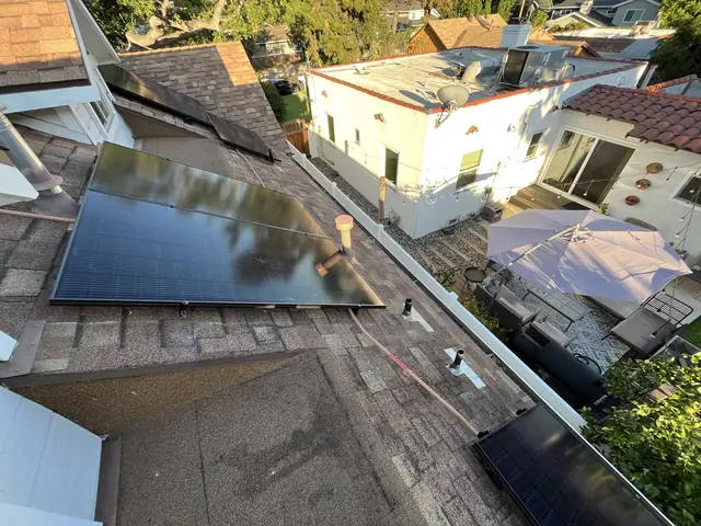 6.46 kW solar panel array on a composition shingle roof in Monrovia, CA