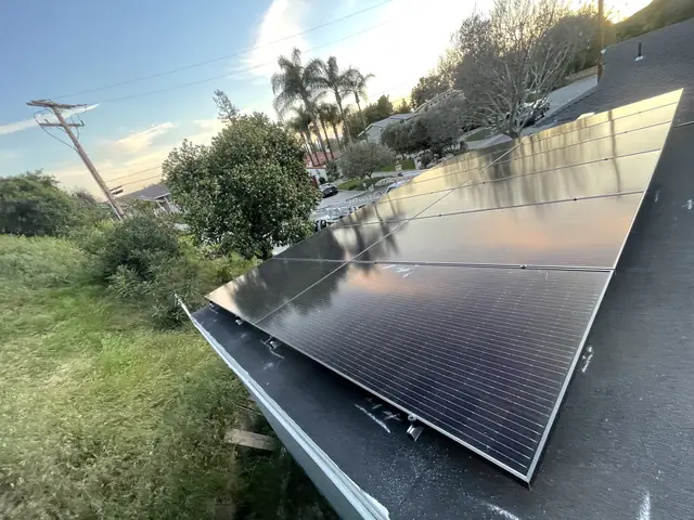 Solar panel mounting detail on a flat roof in Monrovia, CA