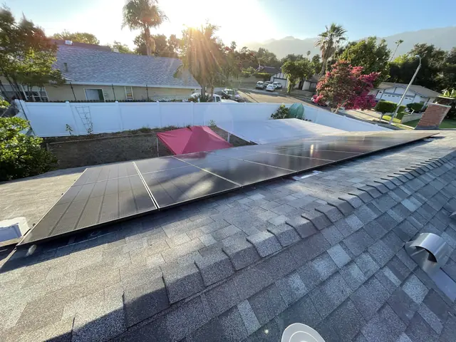 Finished rooftop solar panels on a Monrovia home