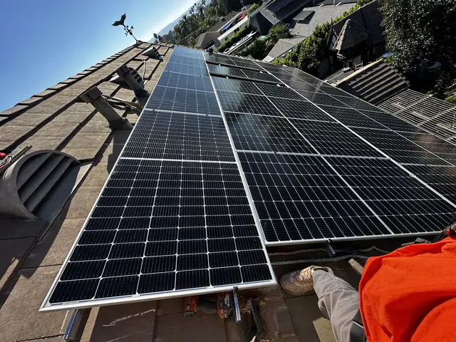 Solar panel mounting detail on a rooftop in Northridge, CA