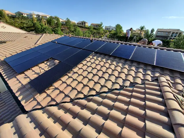Solar panel mounting detail on a rooftop in Northridge, CA
