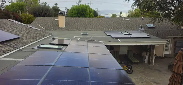 Solar panel mounting detail on a rooftop in Northridge, CA