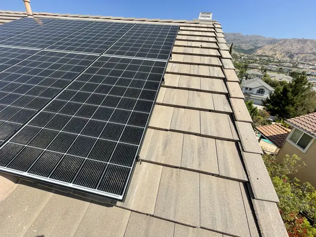 Finished rooftop solar panels on a Northridge home