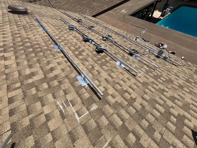 Solar panel mounting detail on a rooftop in Northridge, CA