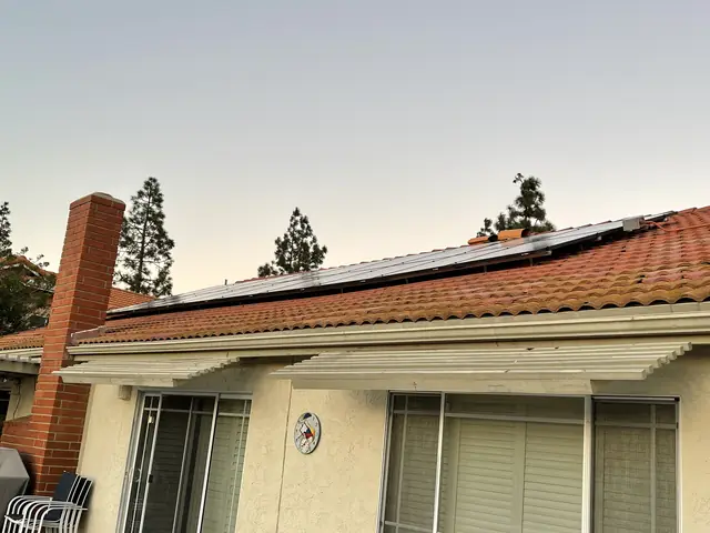 Solar panel mounting detail on a rooftop in Northridge, CA