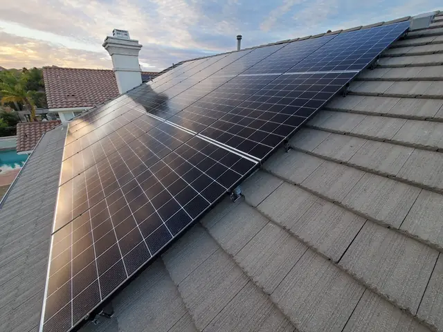 Finished rooftop solar panels on a Northridge home
