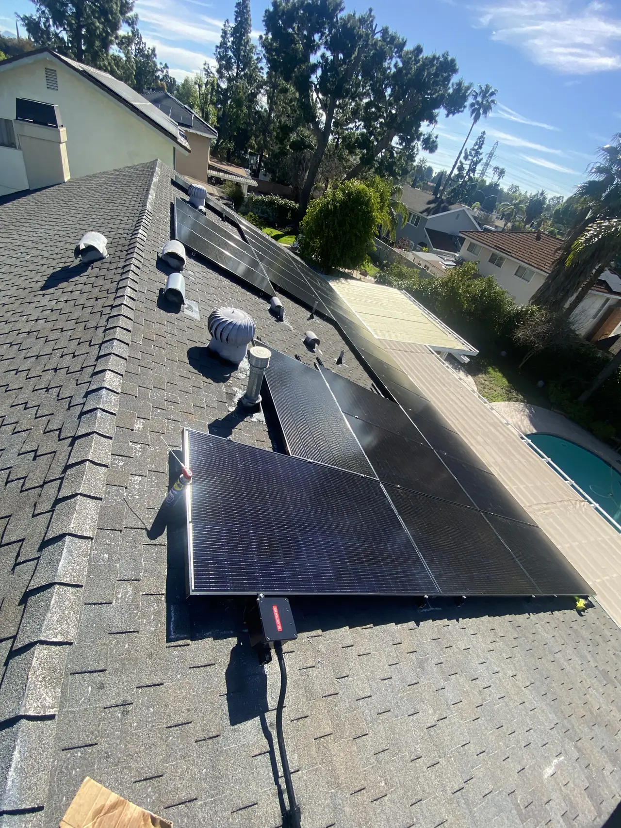 Two solar sub-arrays either side of a roof ridge, Northridge