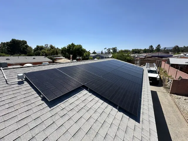 solar panel array on a composition shingle roof in Pacoima, CA