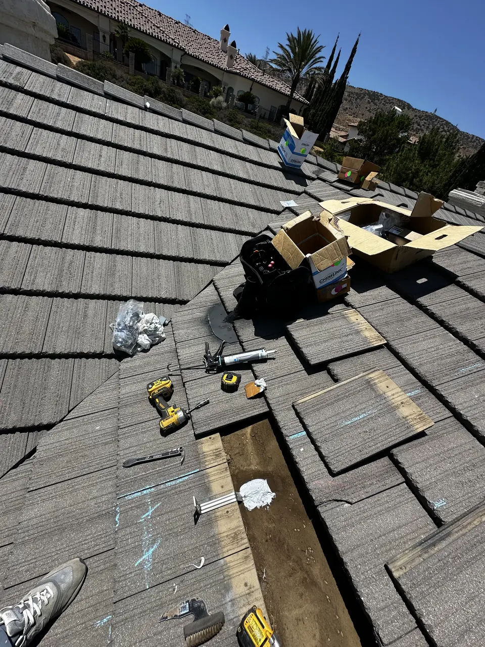 Solar panels on a hillside home tile roof in west Palmdale