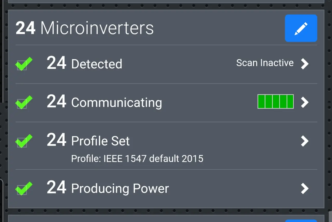A monitoring screen listing twenty-four microinverters, twenty-four detected, twenty-four communicating and twenty-four producing power, Panorama City