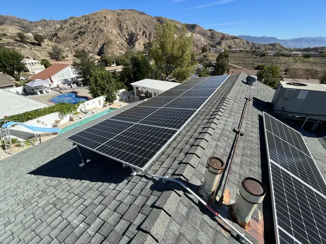 Solar panel mounting detail on a rooftop in Porter Ranch, CA