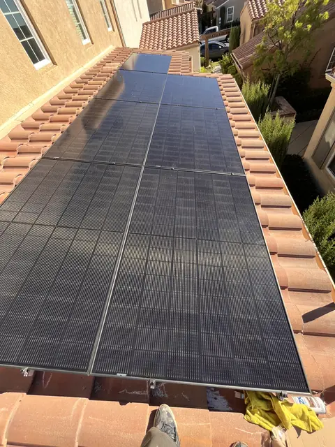 Solar panel mounting detail on a rooftop in Porter Ranch, CA