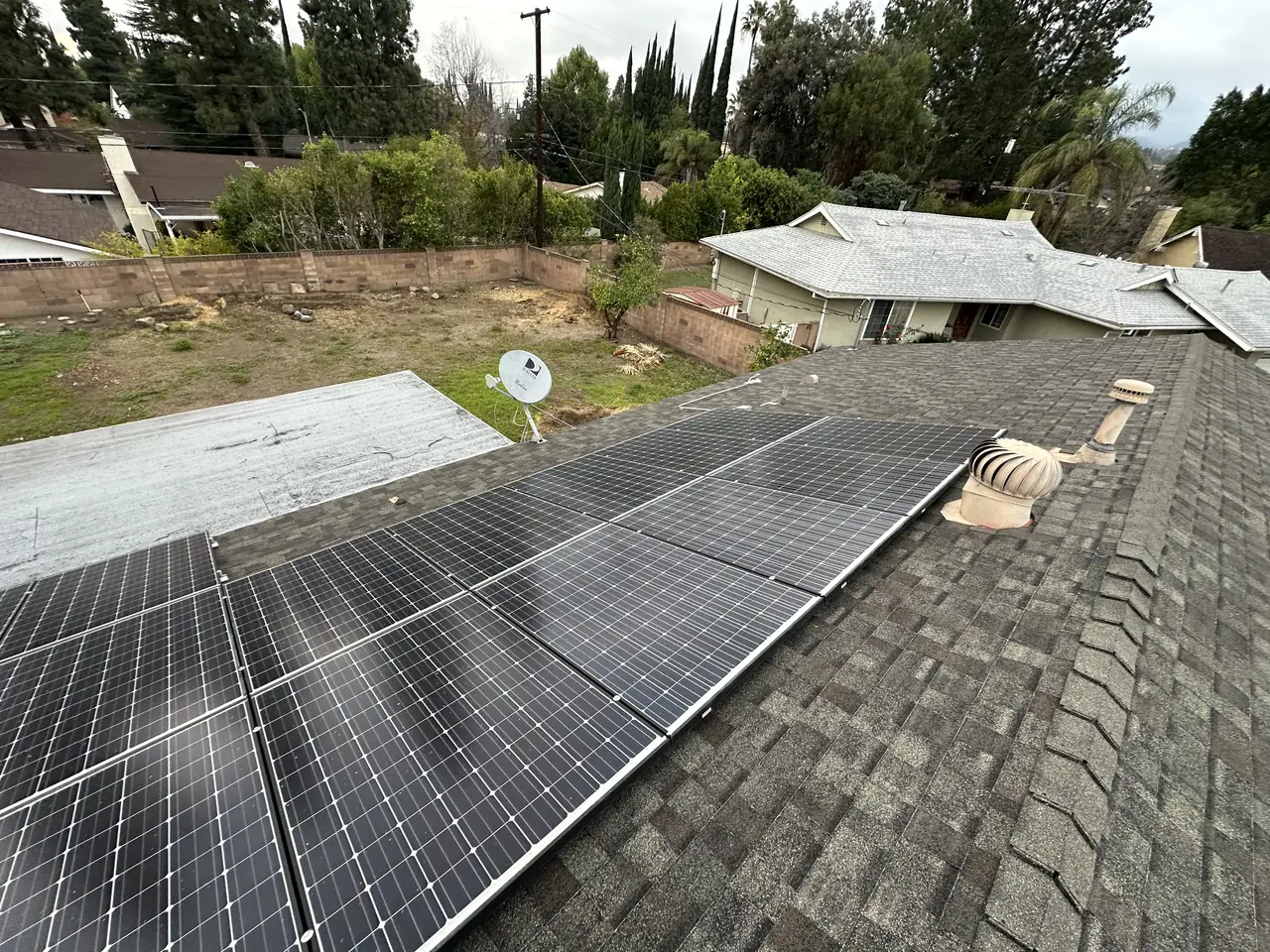 Solar panel mounting detail on a rooftop in Porter Ranch, CA