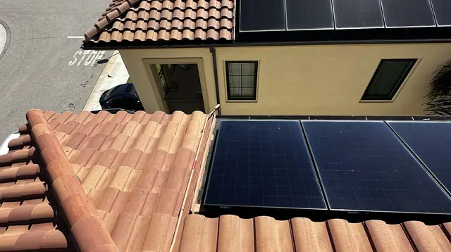 A solar array across two planes of a tile roof, Porter Ranch