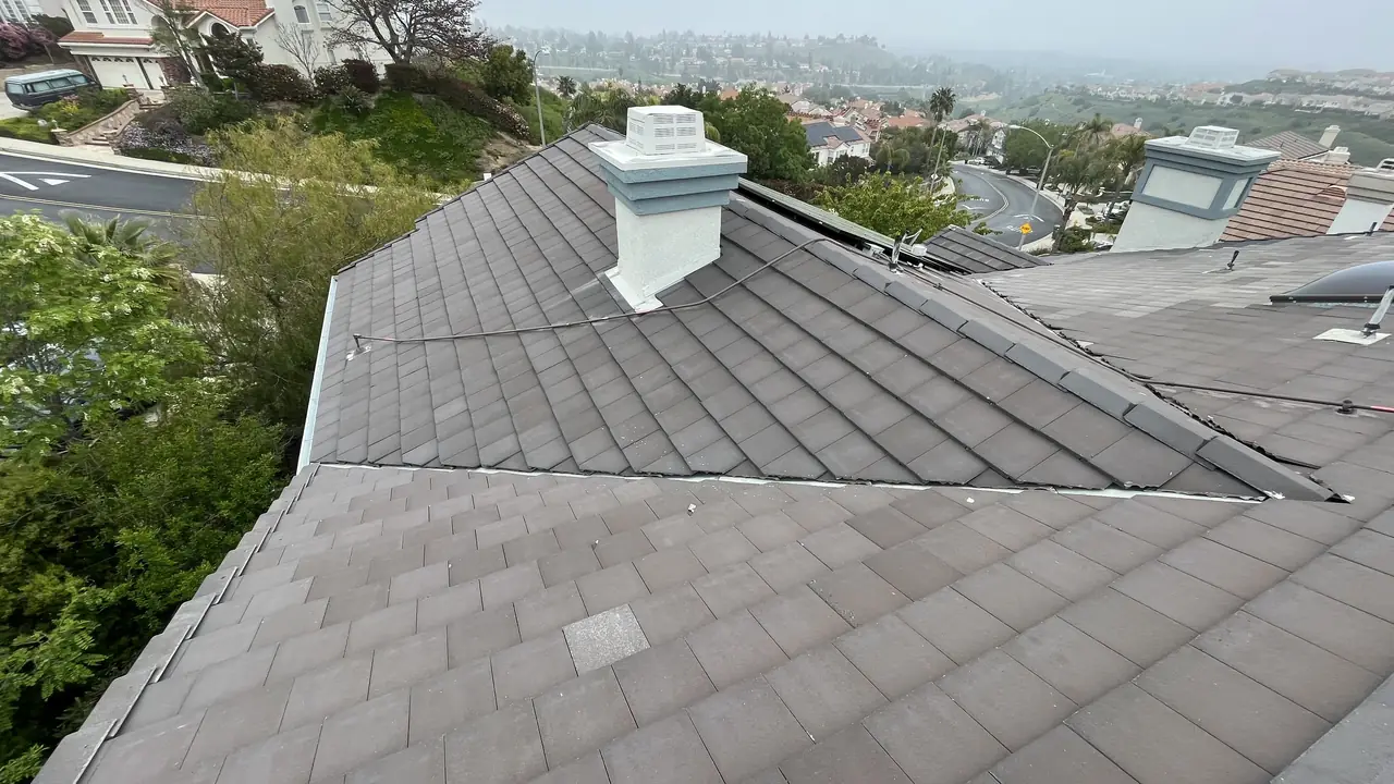 Solar modules on a shingle roof near the ridge, Porter Ranch