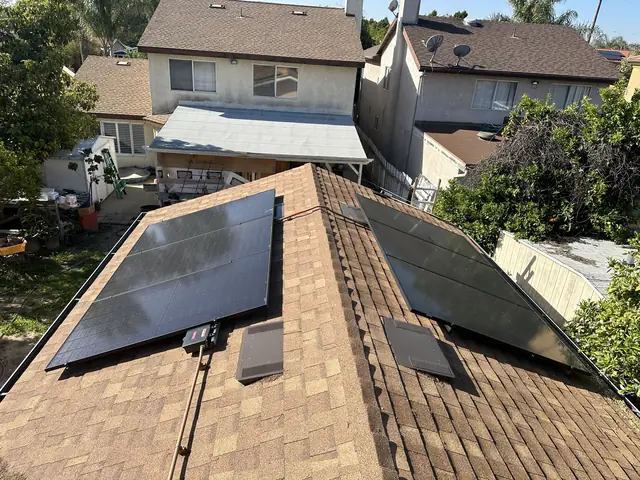 1.7 kW solar panel array on a composition shingle roof in Reseda, CA