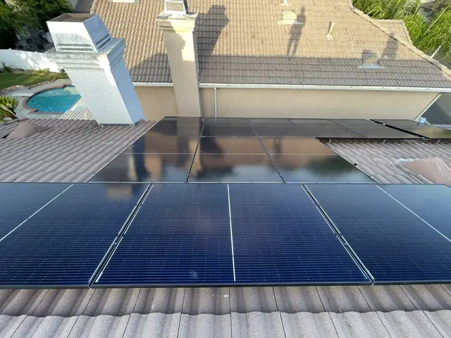 Solar panel mounting detail on a tile roof in Reseda, CA