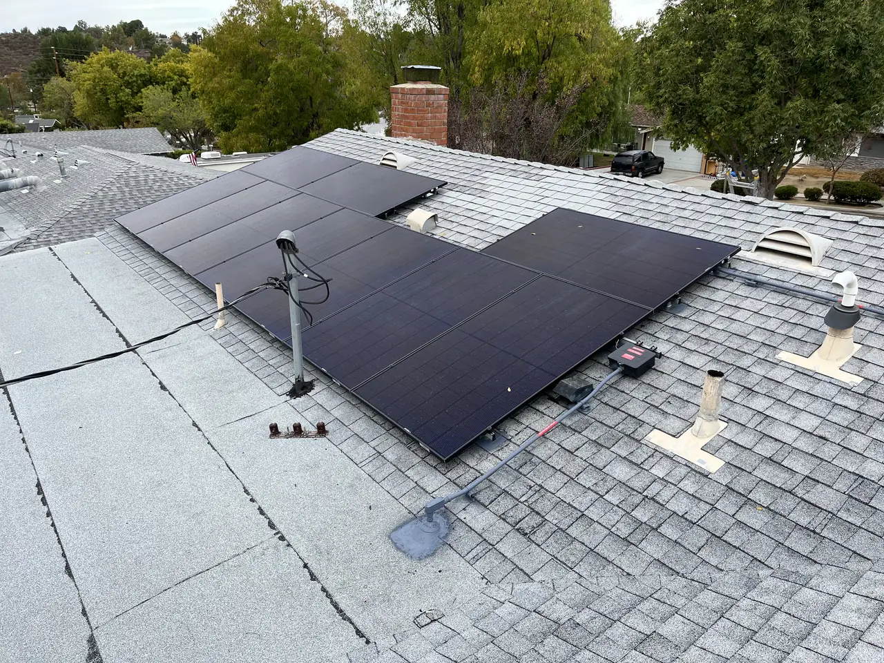 solar panel array on a composition shingle roof in Santa Clarita, CA