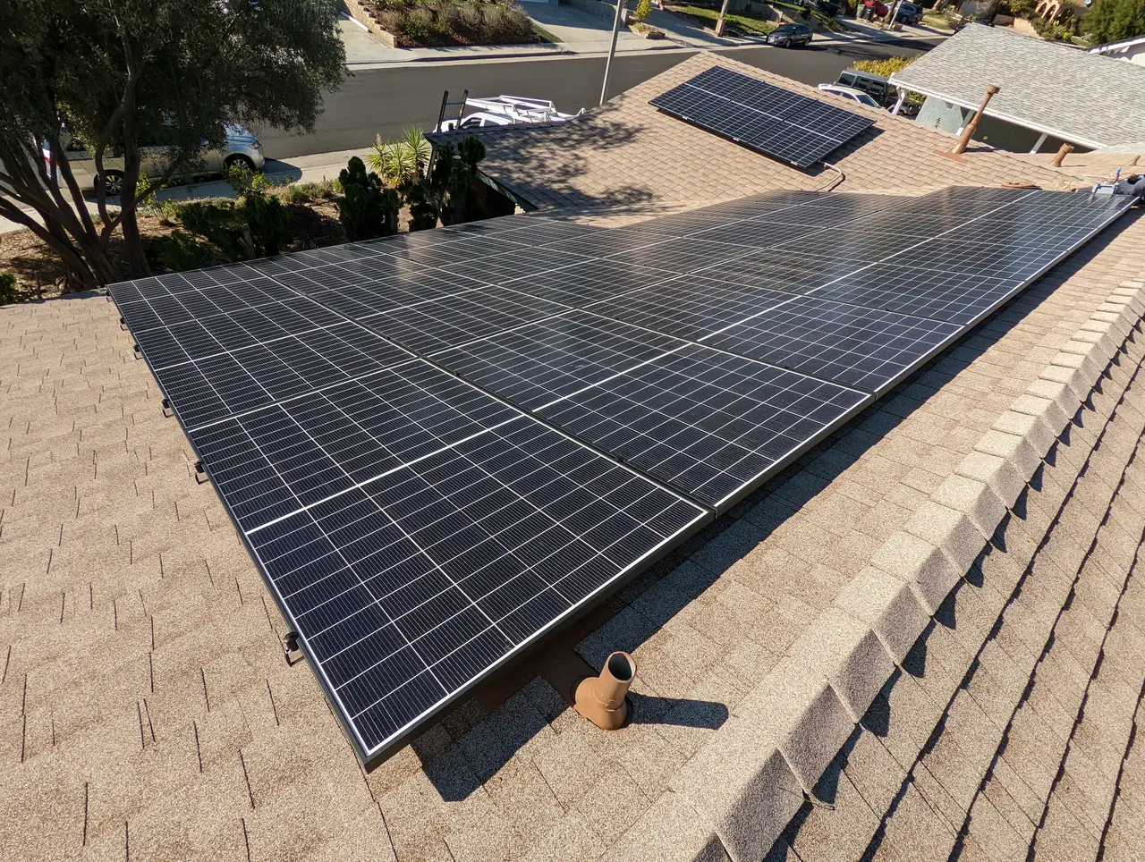 Solar array on a new GAF shingle roof in Canyon Country, Santa Clarita