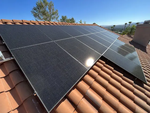 Solar panel mounting detail on a tile roof in Santa Clarita, CA