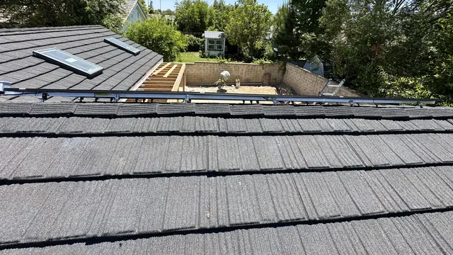 Six solar modules on the roof of a new accessory dwelling still under construction, Santa Clarita