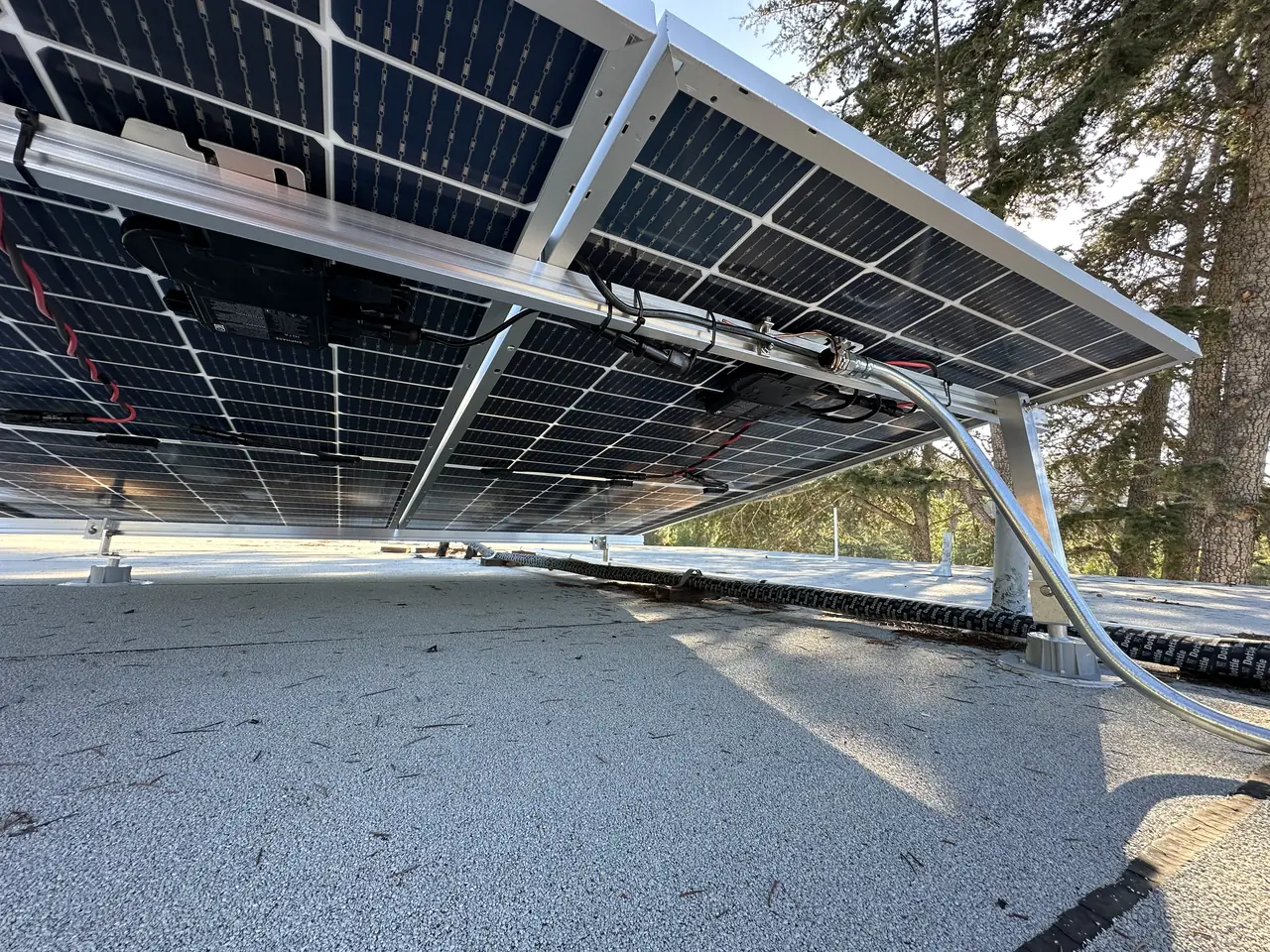 Twelve-module solar array on a flat roof in Sherman Oaks