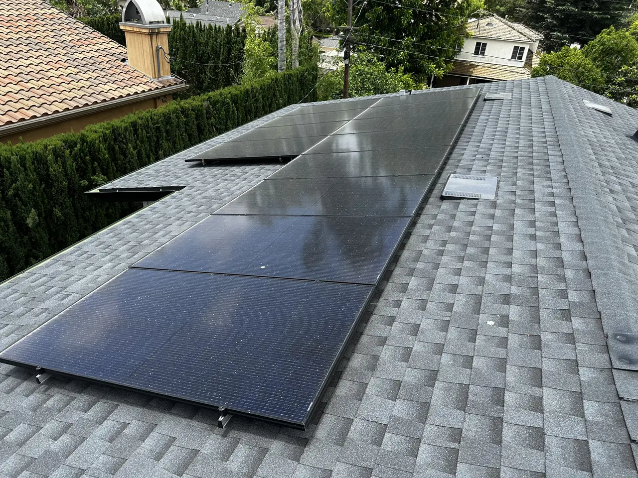 Finished rooftop solar panels on a Sherman Oaks home