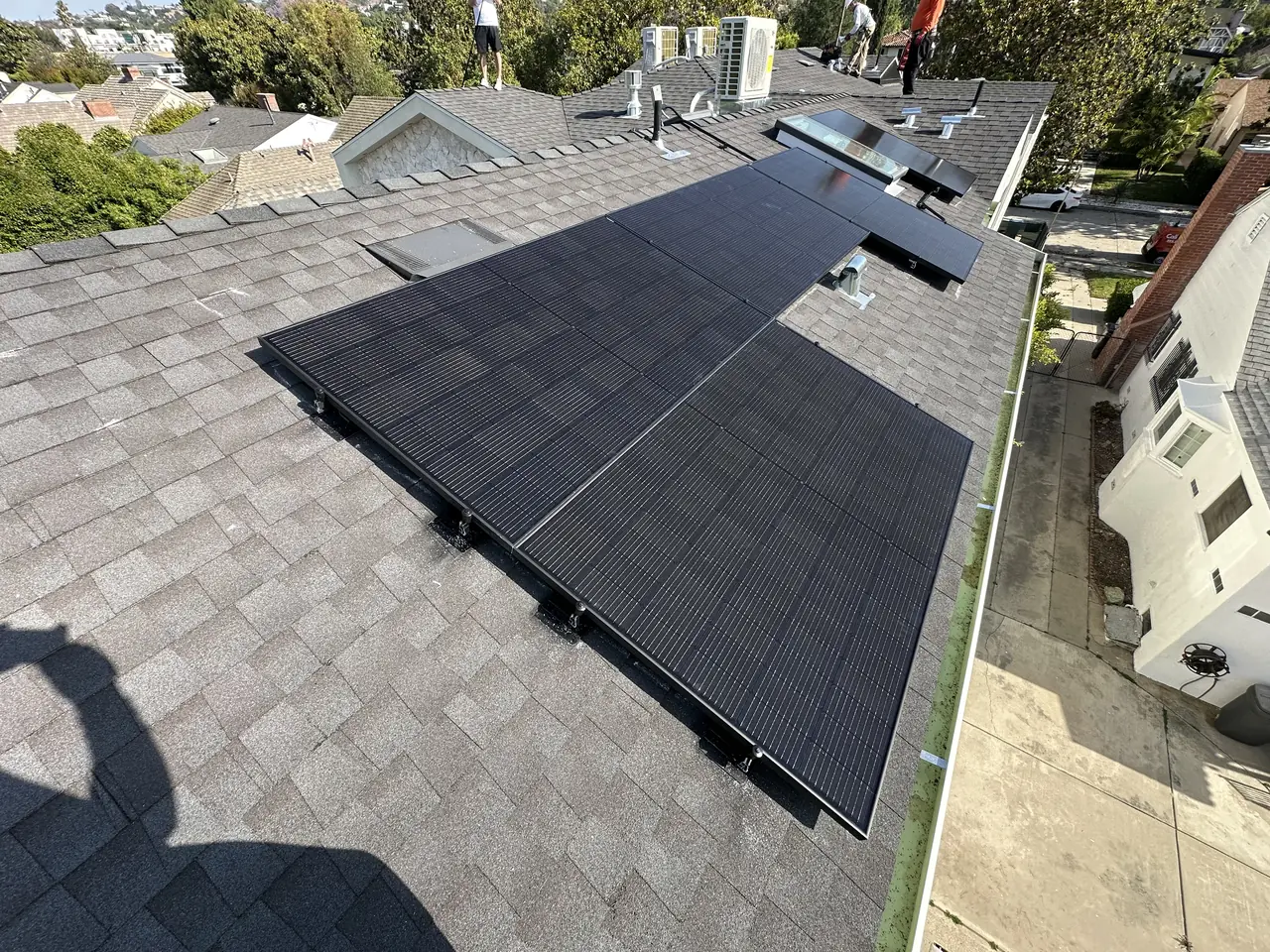 Solar modules installed on a composition shingle roof, Sherman Oaks