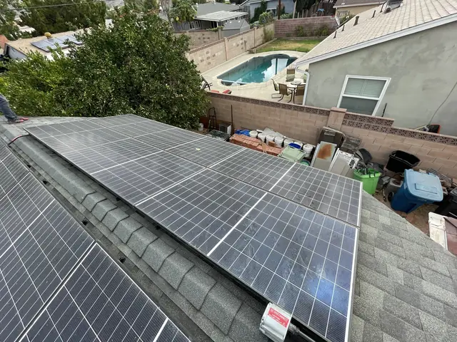 solar panel array on a composition shingle roof in Simi Valley, CA