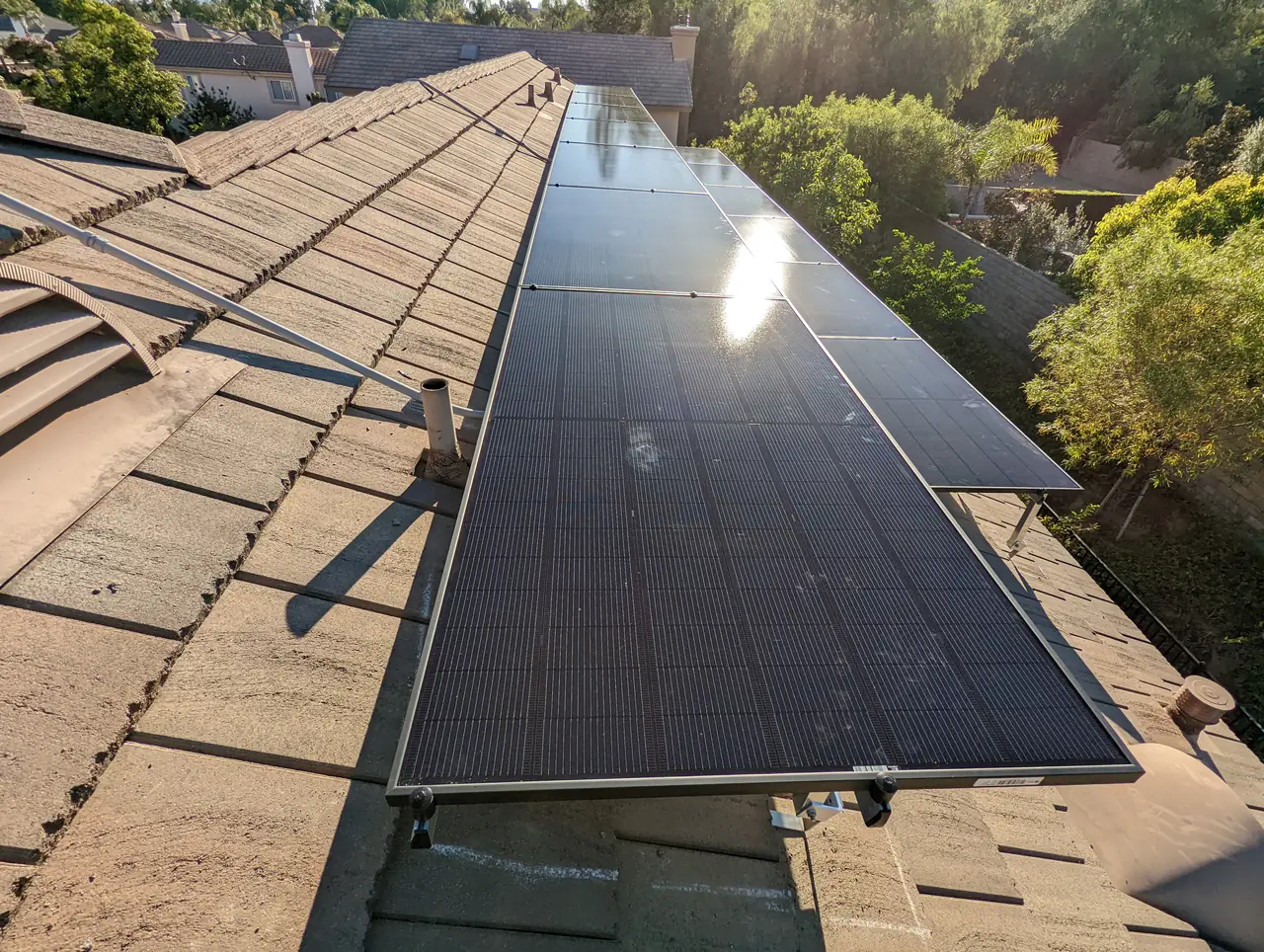 Solar array running down a concrete tile roof in Simi Valley