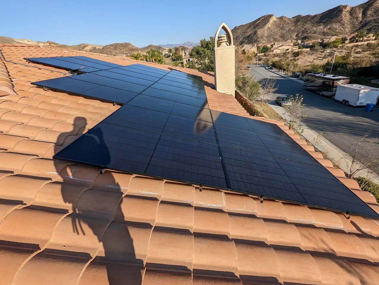 Completed solar array across two faces of an S-tile roof in Simi Valley