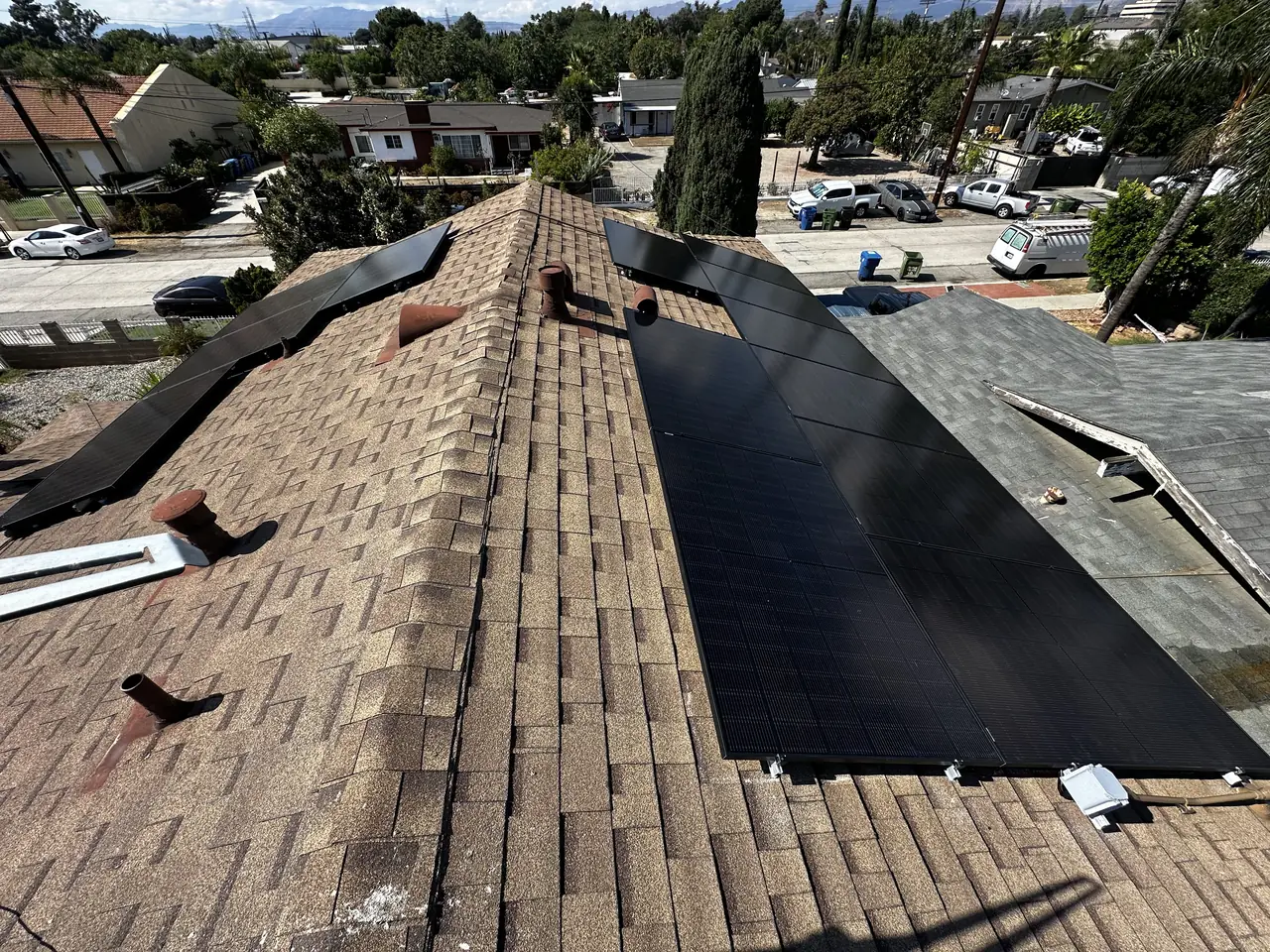 Rooftop solar array on a shingle roof in Sun Valley