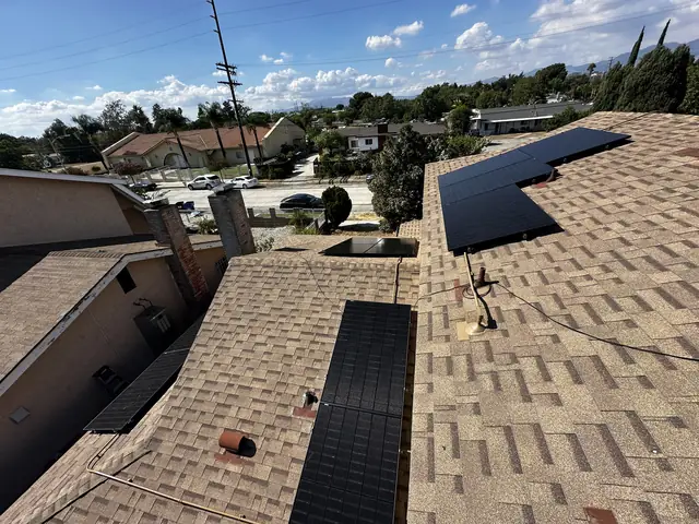 solar panel array on a composition shingle roof in Sun Valley, CA