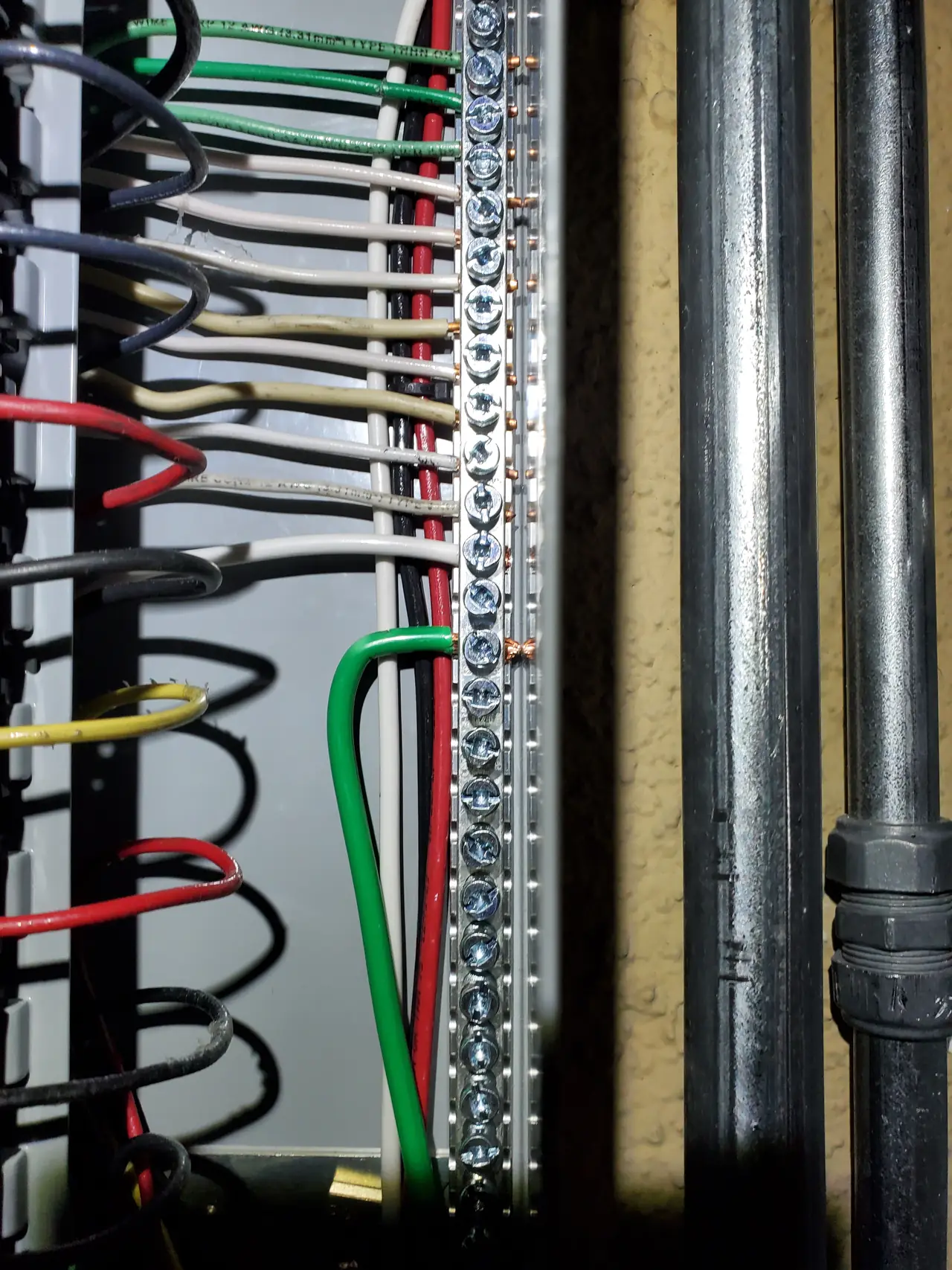 Interior of a service panel with breakers and conductors, Sun Valley