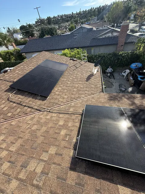 Solar panel mounting detail on a rooftop in Sylmar, CA