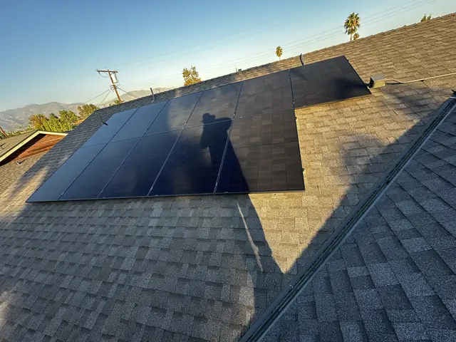 Solar panel mounting detail on a rooftop in Sylmar, CA