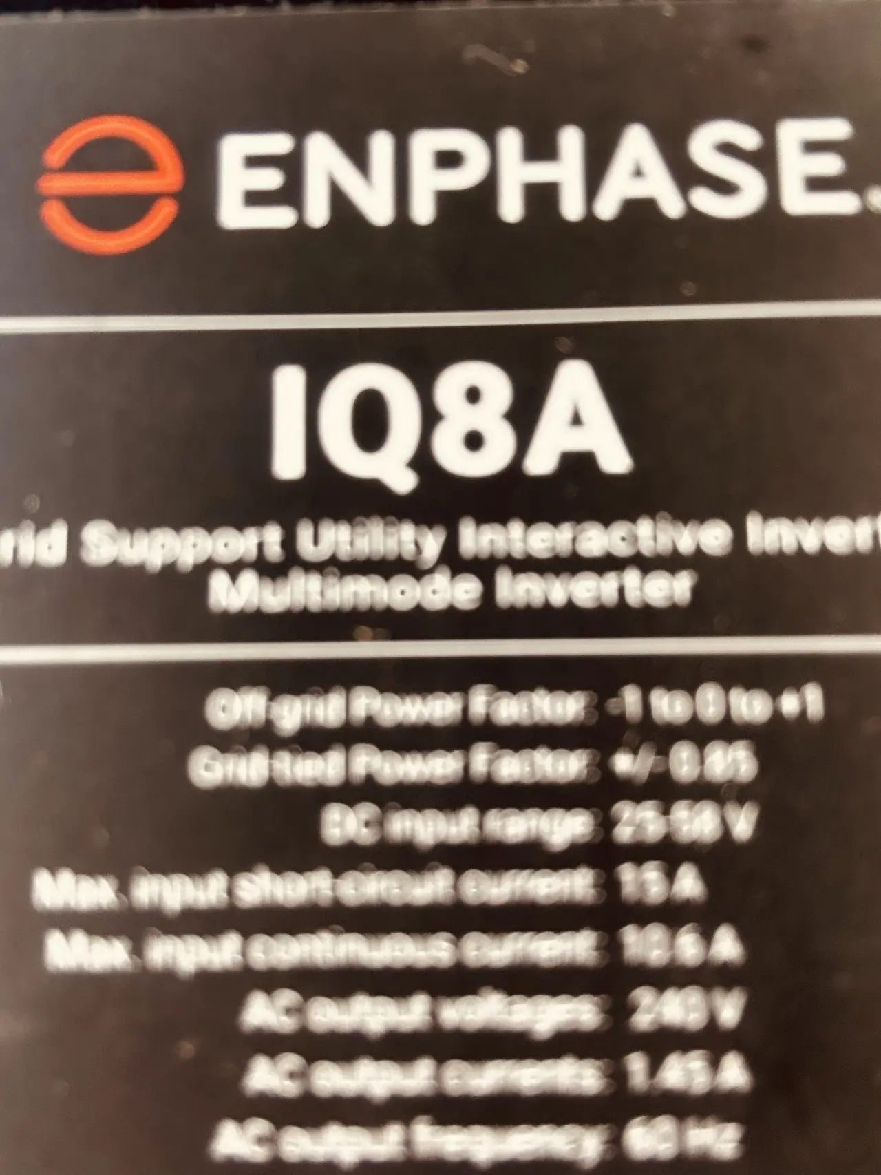 Enphase IQ8A microinverter label, Sylmar