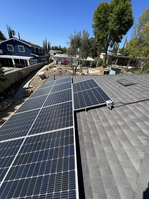 Finished rooftop solar panels on a Tarzana home
