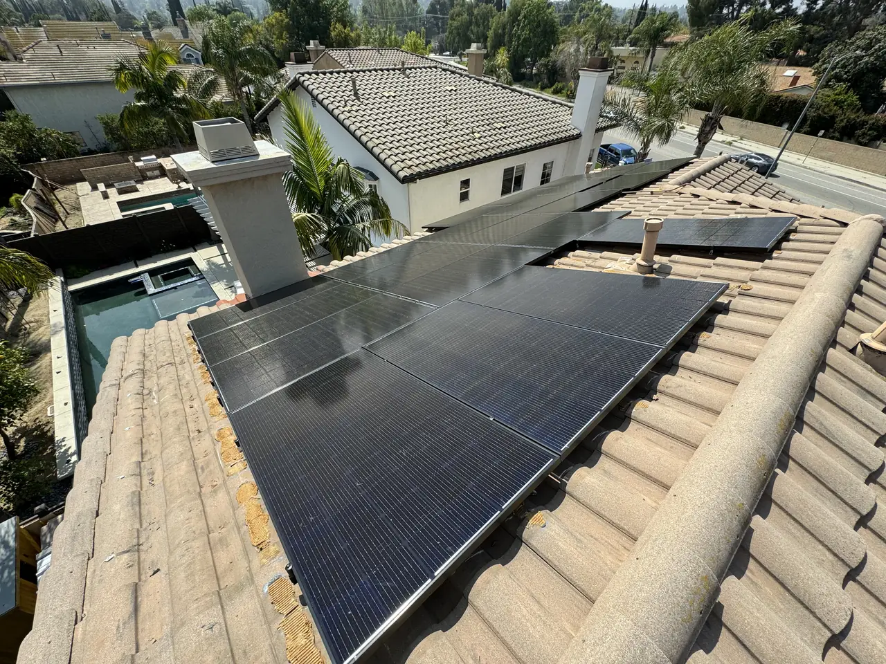 9.75 kW solar panel array on a tile roof in Tarzana, CA