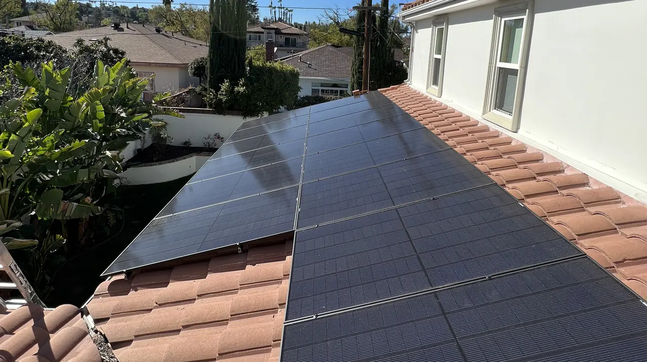 Solar modules along the long plane of an S-profile tile roof, Tarzana