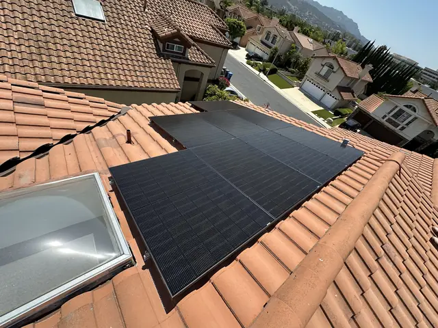 Solar panel mounting detail on a tile roof in Thousand Oaks, CA